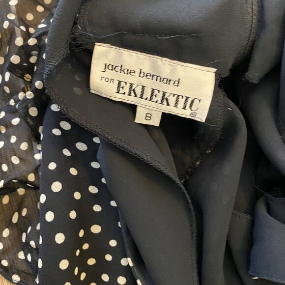 Jackie Bernard Eklektic Dress Low Back Ruffle Layers Polka Dot Black Sz 8 - Picture 3 of 15